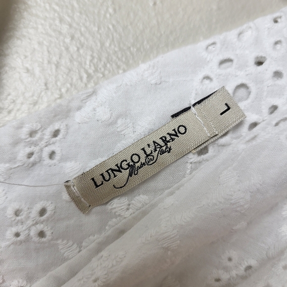 Lungo L'arno White Eyelet Dress 100% Cotton V Neck Sleeveless Summer Lightweight - Picture 6 of 10